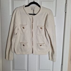 Rachel Zoe Cream Sweater with Gold Buttons Size Large